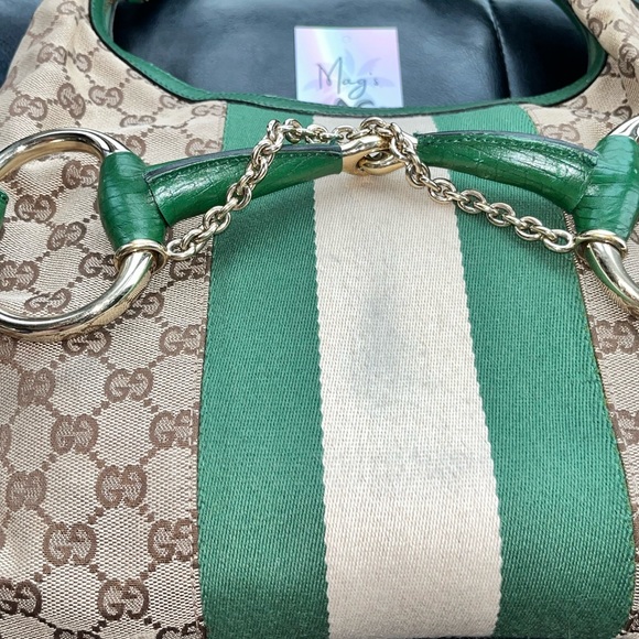 ๐ Gucci: Horsebit Chain Studded Web Monogram Hobo Shoulder Bag - Picture 15 of 17